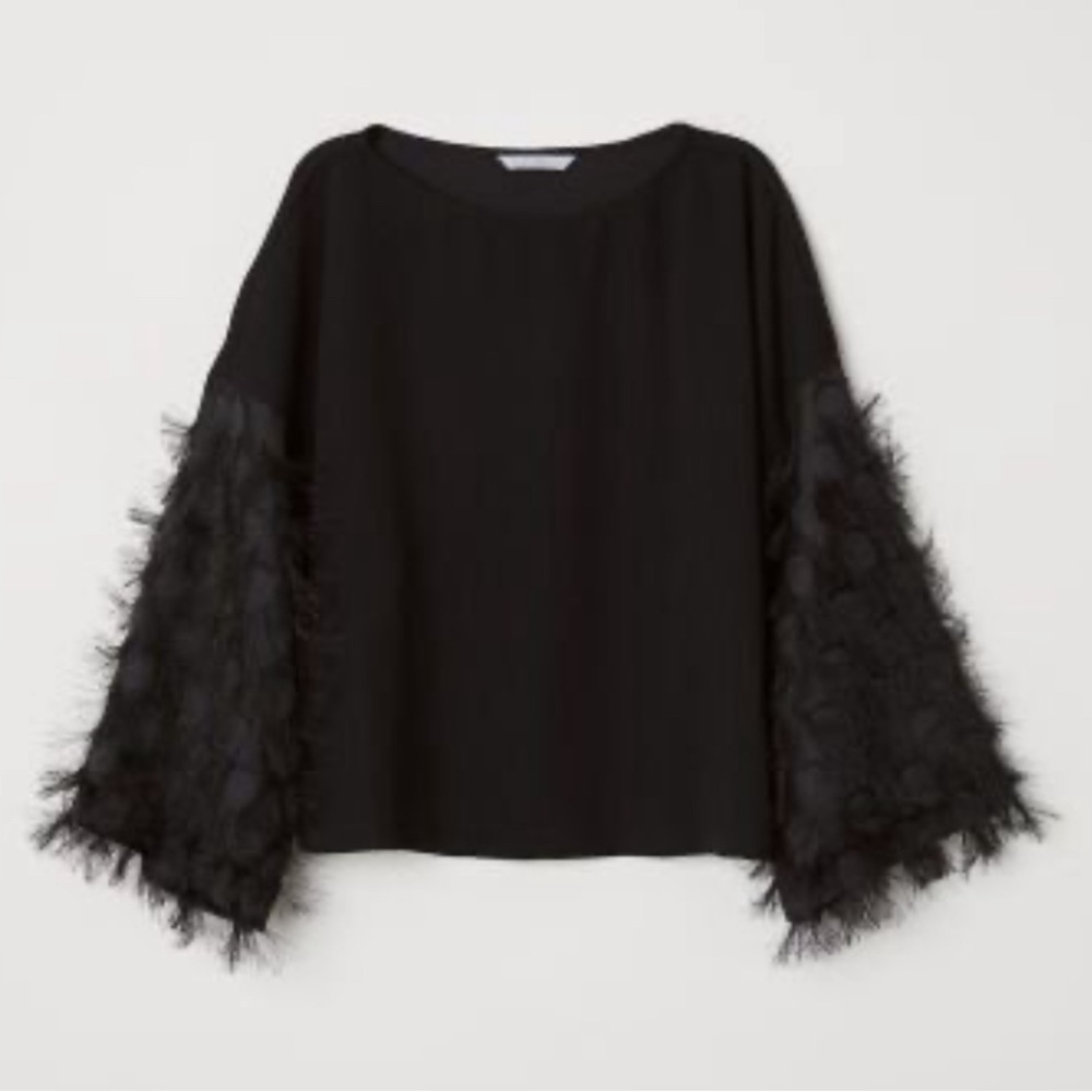 Zara Black Fringe Sleeve Top